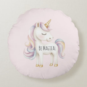 Coussins Ronds Licorne Magique Rose Violet