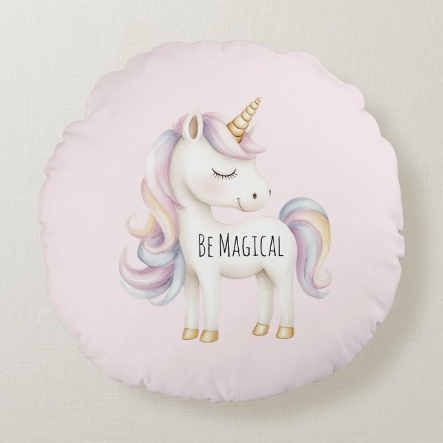Coussins Ronds Licorne Magique Rose Violet (Devant)