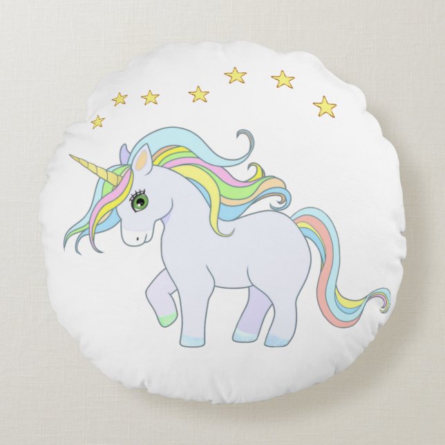 Coussins Ronds  Licorne mignonne et étoiles (Devant)