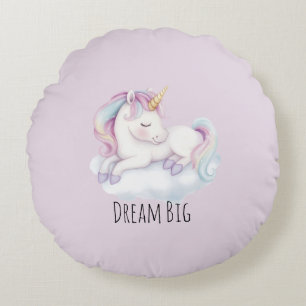 Coussins Ronds Licorne mignonne lavande sur un rêve de nuage
