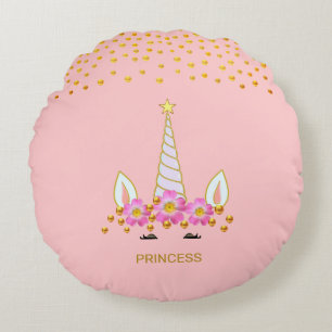 Coussins Ronds Licorne Moderne et Mignonne, Fleurs et Confettis D