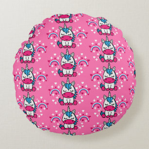 Coussins Ronds Licorne Rose pour Petites Filles