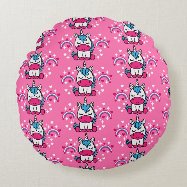 Coussins Ronds Licorne Rose pour Petites Filles (Devant)