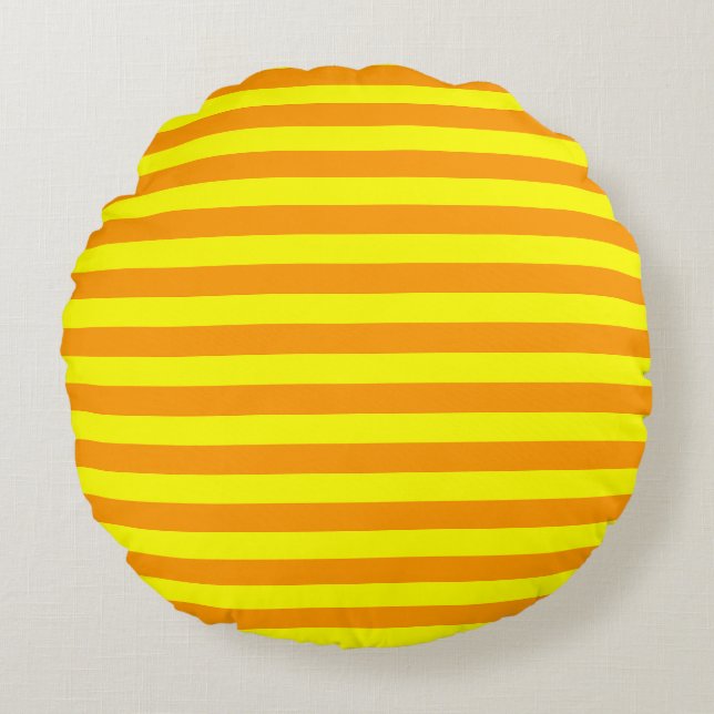 Coussins Ronds Lignes de bandes orange jaune (Devant)