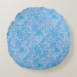 Coussins Ronds Lignes et patchs motif en bleu Off blanc BG
