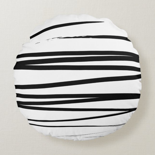 Coussins Ronds Lignes noires et blanches modernes Art Abstrait (Devant)