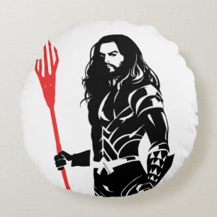 Coussins Ronds Ligue de Justice   Aquaman Pose Noir Pop Art