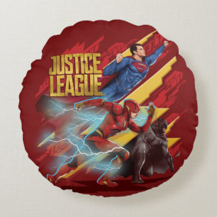 Coussins Ronds Ligue de Justice   Badge Superman, Flash et Batman