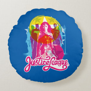 Coussins Ronds Ligue de Justice   Retro Group & Logo Pop Art