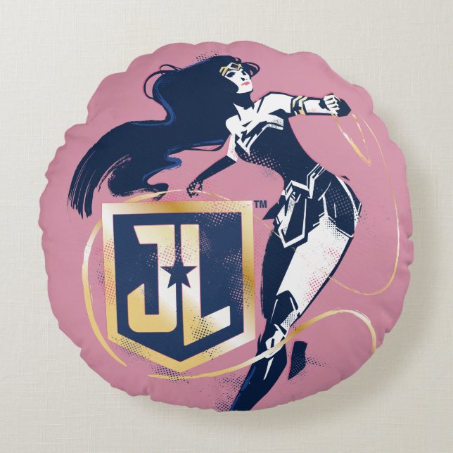 Coussins Ronds Ligue de Justice | Wonder Woman & JL Icon Pop Art (Devant)