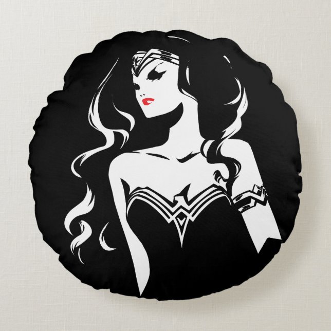 Coussins Ronds Ligue de Justice | Wonder Woman Noir Pop Art (Devant)