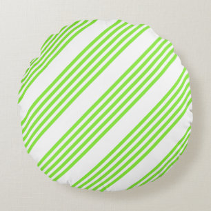 Coussins Ronds Lime vert et blanc cinq bandes motif