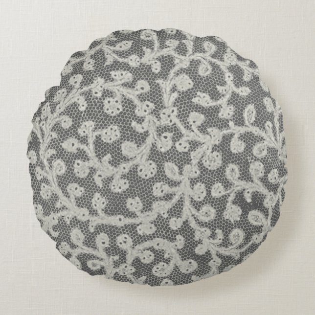 Coussins Ronds Linge de dentelle mariage blanc classique jolie (Devant)