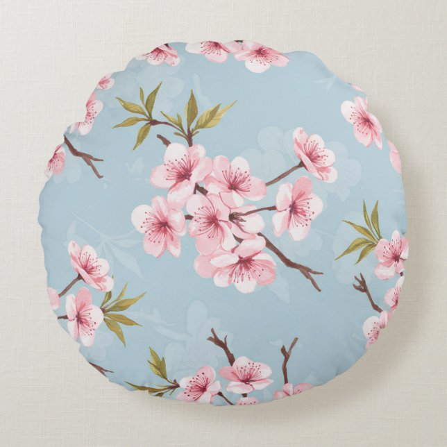 Coussins Ronds Linge de lit floral pastel (Devant)