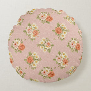 Coussins Ronds Linge de lit vintage rose et daisy