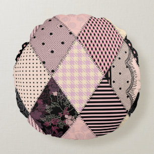 Coussins Ronds Lingerie Textile : Motif Patchwork Vintage