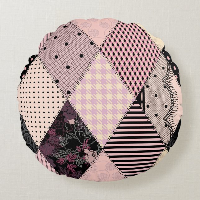 Coussins Ronds Lingerie Textile : Motif Patchwork Vintage (Devant)