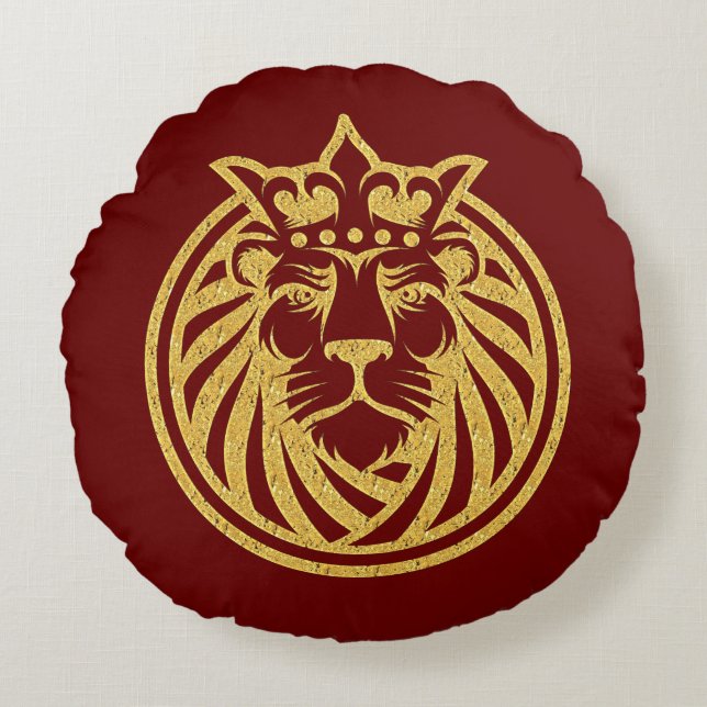 Coussins Ronds Lion Avec Couronne - Style Or 4 (Devant)