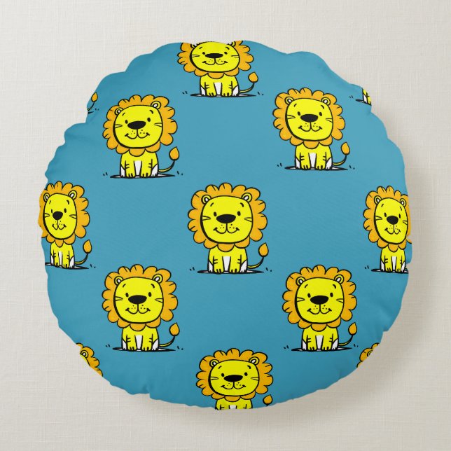 Coussins Ronds Lion bleu mignon (Devant)