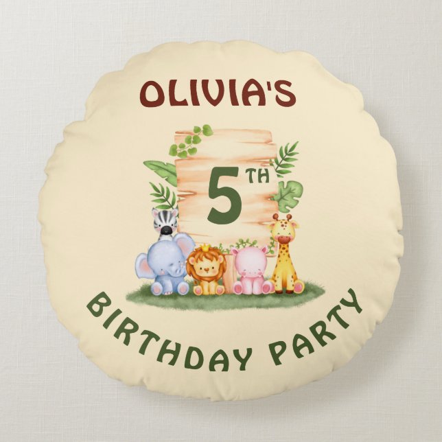 Coussins Ronds Lion de Savannah hippo zèbre éléphant (Devant)