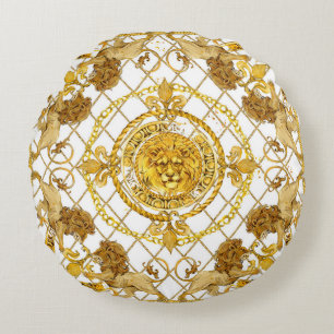 Coussins Ronds Lion d'or : damas soie design foulard