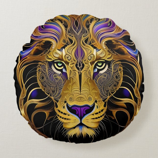 Coussins Ronds Lion en filigrane d'or (Devant)