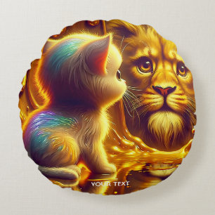 Coussins Ronds Lion et chaton mignons de fantaisie