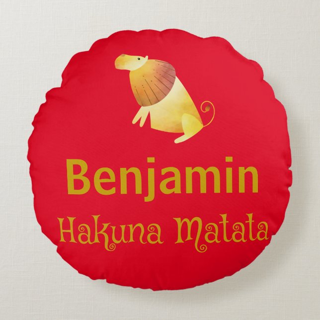 Coussins Ronds Lion Hakuna Matata Rouge (Devant)
