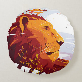 Coussins Ronds Lion majestueux en safari Roi des bêtes couché et 