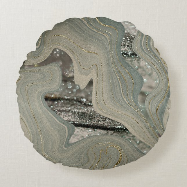 Coussins Ronds Liquid Marble Wave Glitter Glam 1 (Devant)