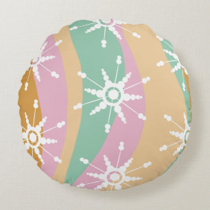 Coussins Ronds Liquide Tie Dye Rétro Groovy Noël Beige Vert 
