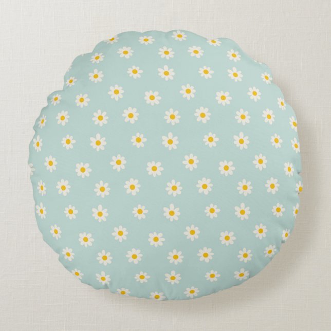 Coussins Ronds Little Daisies - soft teal (Devant)