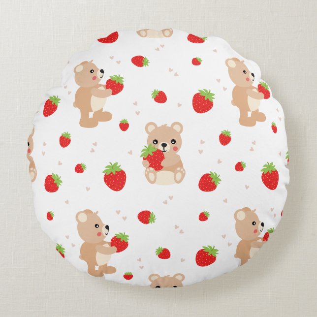 Coussins Ronds Little teddy bear with strawberry (Devant)