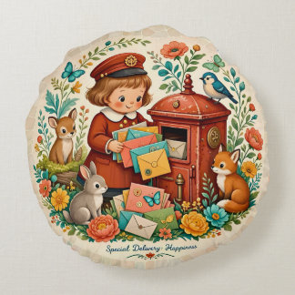 Coussins Ronds Livraison spéciale Bonheur ~ Fille vintage ~