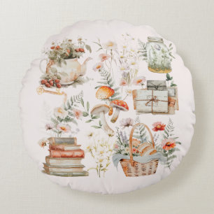 Coussins Ronds Livres Champignons Floral Whimsical Cottagecore Ar