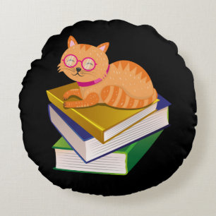 Coussins Ronds Livres - Chat et Livres Livre Lover Cadeau