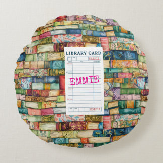 Coussins Ronds Livres empilés esthétique aquarelle