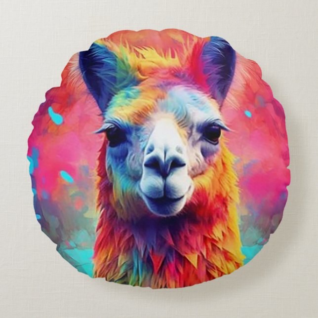 Coussins Ronds Llama arc-en-ciel (Devant)