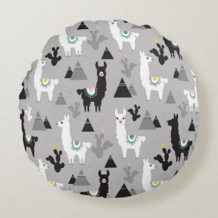 Coussins Ronds Llama cactus montagnes, motif sans soudure.