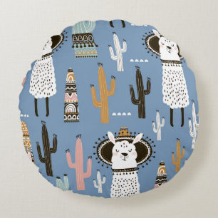 Coussins Ronds Llama, Cactus, Motif d'éléments à main.