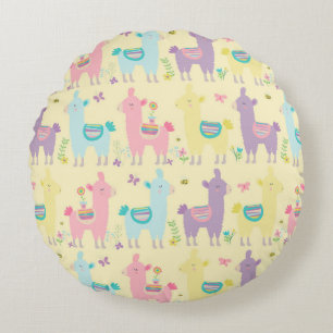 Coussins Ronds Llamas Rose Jaune Violet Mignon Adorable Nursery  