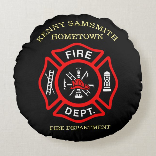 Coussins Ronds Logo du service d'incendie Badge noir et rouge (Devant)