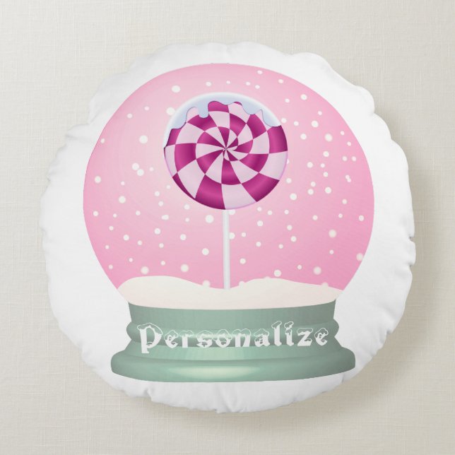 Coussins Ronds Lollipop enneigée globe mignon fille rose hiver (Devant)
