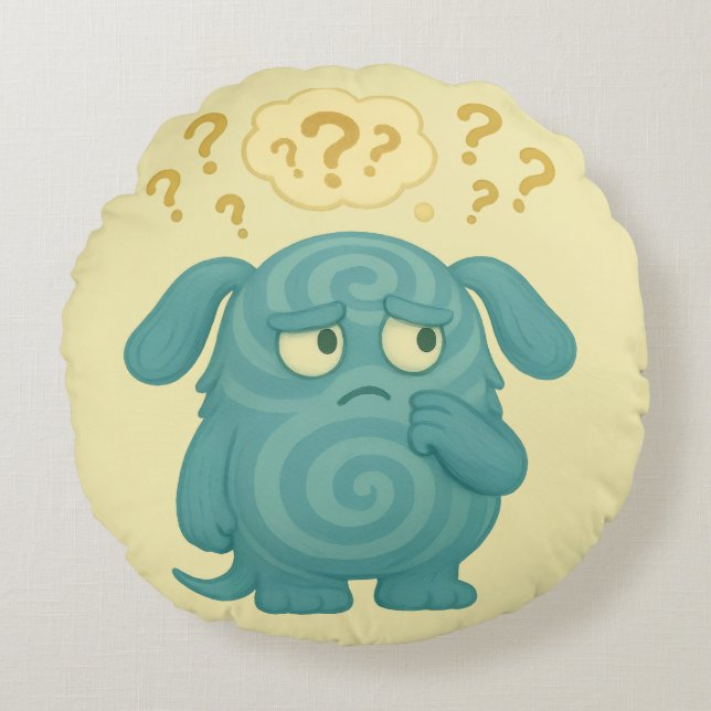 Coussins Ronds Loopi Kissen – Le monstre pensif de TDAH (Devant)