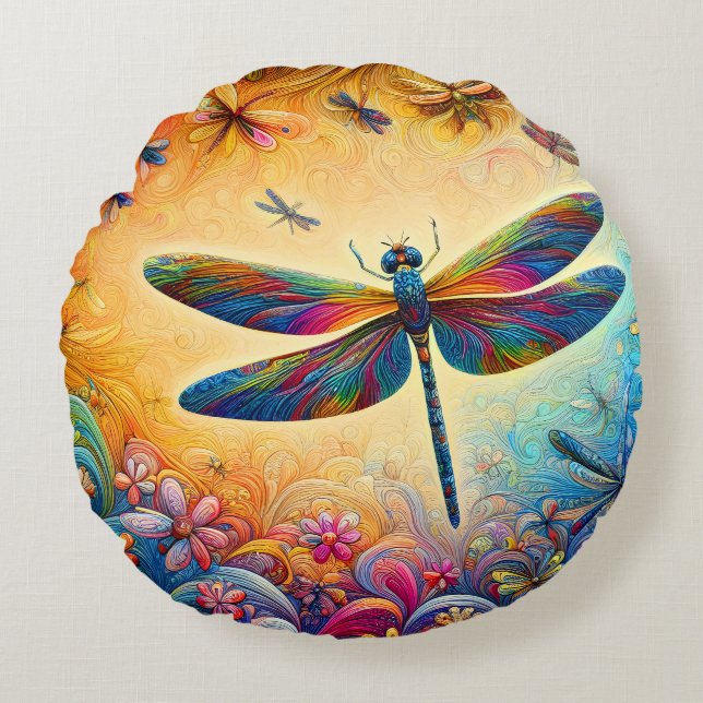 Coussins Ronds L'Oreiller à lancer de la libellule (Devant)