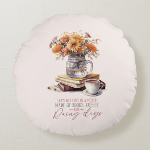 Coussins Ronds Lost - Livres, café et pluie Rustic