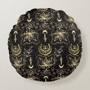 Coussins Ronds Lotus d'or : Elégance Vintage du croissant.