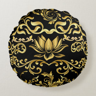 Coussins Ronds Lotus d'or et motif floral 2508