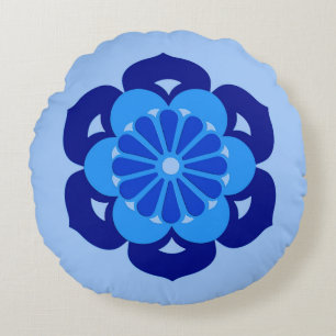 Coussins Ronds Lotus Flower Mandala, Indigo et bleu clair