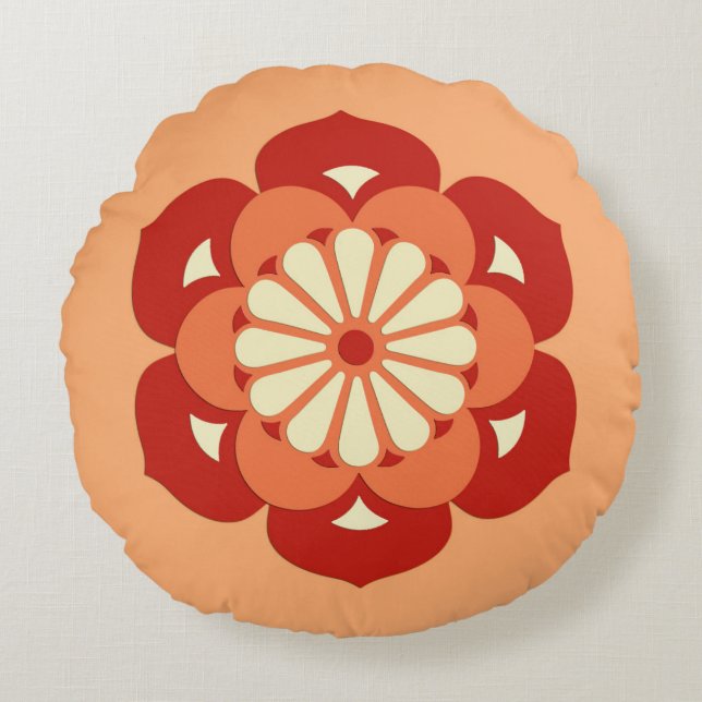 Coussins Ronds Lotus Flower Mandala, Pastel Orange et Mandarin (Devant)